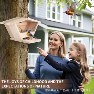 Nido de paloma de madera para colgar al aire libre, casa para pájaros de madera maciza con acabado natural para anidación en el patio trasero. - Product Image 5