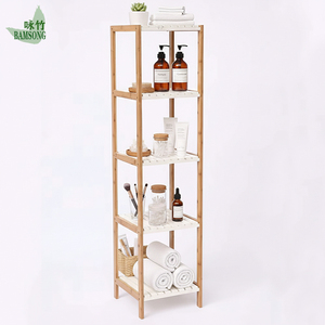 Large 5 Tier Bamboo <strong>Storage</strong> Shelf <strong>Tall</strong> White Organizer Rack With Adjustable Shelves for <strong>Storage</strong> in Bathroom Laundry or Pantry - Product Image 1