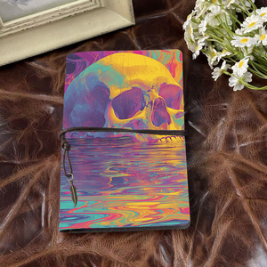 Bloc de notas A6, regalo de Acción de Gracias para cuñado para registrar parrilla y recetas de barbacoa con Calavera, ondas coloridas, patrón de agua reflectante - Product Image 2