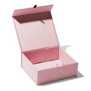 Benutzer definiertes Logo Luxus Hellrosa Magnet korb Geschenk Sparkle Verpackungs box