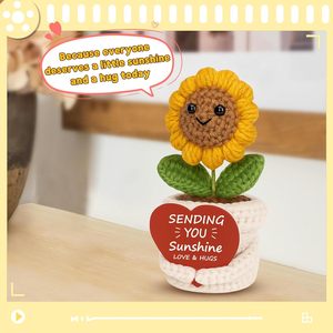 Peluche de tournesol au Crochet positif fait à la main avec carte de coeur cadeau inspirant pour les femmes paquet de soins d'ami décor de bureau de noël - Product Image 2