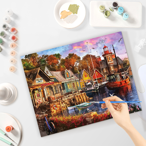 لوحة رسم بالأرقام للكبار، مجموعة للمبتدئين، منظر طبيعي لموانئ، تلوين بالأرقام لديكور المنزل، 40×50 سم/16×20 بوصة - Product Image 5