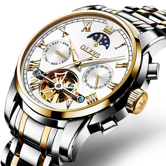 Top Brand Mens Stainless Steel Waterproof Automatic Clock OLEVS 6617 Mechanical Watch