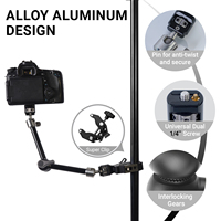 Bras articulé durable en alliage d'aluminium avec vis de 1/4 pouce, pince à friction flexible, rotation à 360 degrés pour appareil photo et éclairage LED