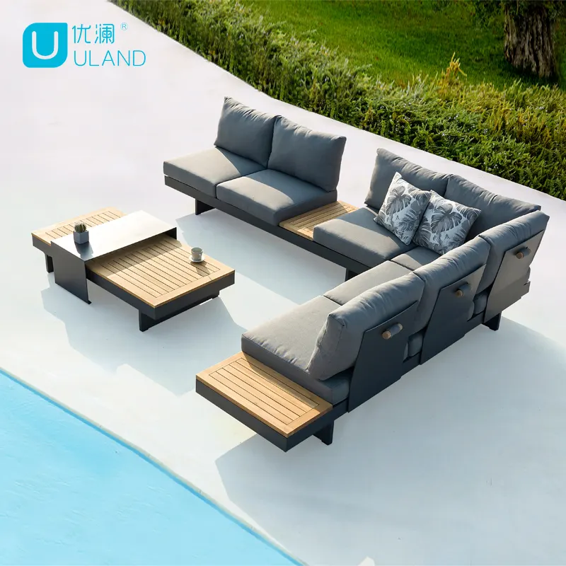 Uland kustom Sofa Oem aluminium, Set furnitur Sofa luar ruangan santai Sofa taman bagian aluminium