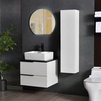 Set Meja Rias Kamar Mandi Modern Terpasang di Dinding dengan Meja Batu Sinter, Wastafel Keramik, Kabinet Mengambang Putih Minimalis, OEM untuk Kamar Tidur