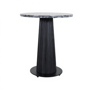 Premium Indian <b>Marble</b> Top Bistro Café <b>Table</b> with Fluted Black Pedestal Base Solid Mango Wood and Iron - Product Image 3