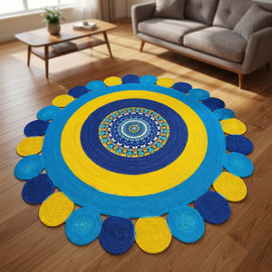 Tapis moderne antidérapant en jute tressé, motif mandala, écologique, adapté aux animaux, à poils ras, lavable, motif médaillon, pour salon - Product Image 1