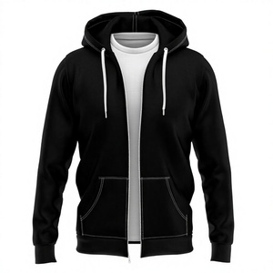 Sweat-shirt gris à capuche zippé pour homme, coupe classique, en coton French Terry, décontracté, pour l'automne, avec poches, tricoté, couleur unie - Product Image 4