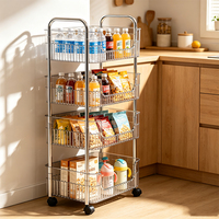 Chariot de rangement mobile en plastique PP transparent pour cuisine, conception détachable, pour ustensiles de salle de bain, vente en gros