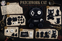 Peluche personnalisée Chat Noir Gothique avec yeux à boutons et broderie d'arêtes de poisson, faible MOQ