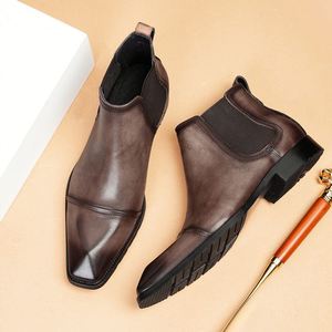 Botas de Hombre con Punta Cuadrada, Estilo Británico Retro, Casuales y Elegantes, Botas de Tobillo Formales de Negocios de Alta Calidad - Product Image 3