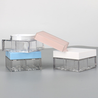 Boîte de rangement carrée transparente pour cosmétiques à quatre compartiments, vide, avec tamis pour poudre libre, en plastique, 4 couleurs, avec applicateur