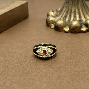 Stile Vintage di alta qualità anello di <span class=keywords><strong>dio</strong></span> occhio fascia di lusso con smalto nero regolabile in rame dalla fabbrica di gioielli - Product Image 5