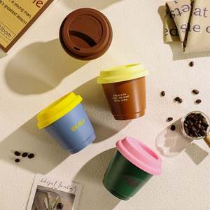 Tasse en céramique colorée de 250 ml, tasse à café portable avec couvercle pour usage au bureau - Product Image 4