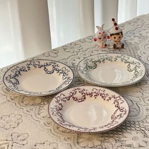 Assiette creuse <span class=keywords><strong>en</strong></span> céramique de haute qualité, style vintage, motif végétal, compatible micro-ondes, <span class=keywords><strong>vaisselle</strong></span> pour plats occidentaux - Product Image 1