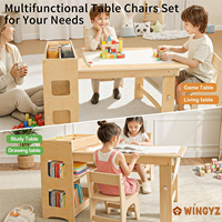 Ensemble table et chaises 5-en-1 pour enfants : table d'activités et de repas, 2 chaises, armoire de rangement, design adapté aux chambres d'enfants