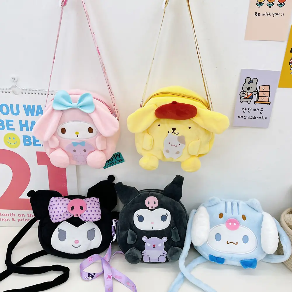 Kawaii Meine Melodie Zinnamorol Kuromi Karikatur Plüschbeutel weiche Baumwolle gefüllte Tiere Plüschie Mädchen-Rucksack 20 cm Höhe Geburtstag