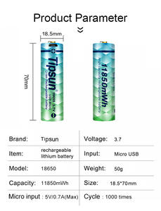 China batterie 3,7 v 18650 lithium-usb aufladbare batterie - Product Image 2