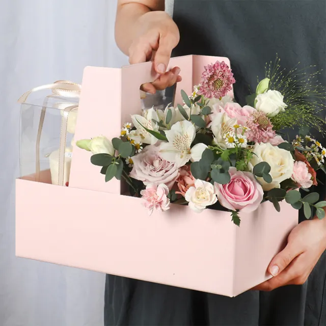 Sac de transport de fleurs, petites boîtes à gâteaux, emballage en papier cadeau saint-valentin, poignée, sac à fleurs rose, vente en gros