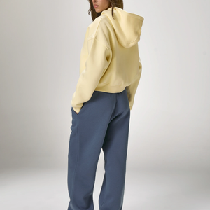 Minimalist Women Pastel Yellow Cropped <b>Zip</b> Up Hoodie Oversized Soft Fleece Full <b>Zip</b> <b>Hooded</b> Jacket Street Loungewear Outer Top - Product Image 4