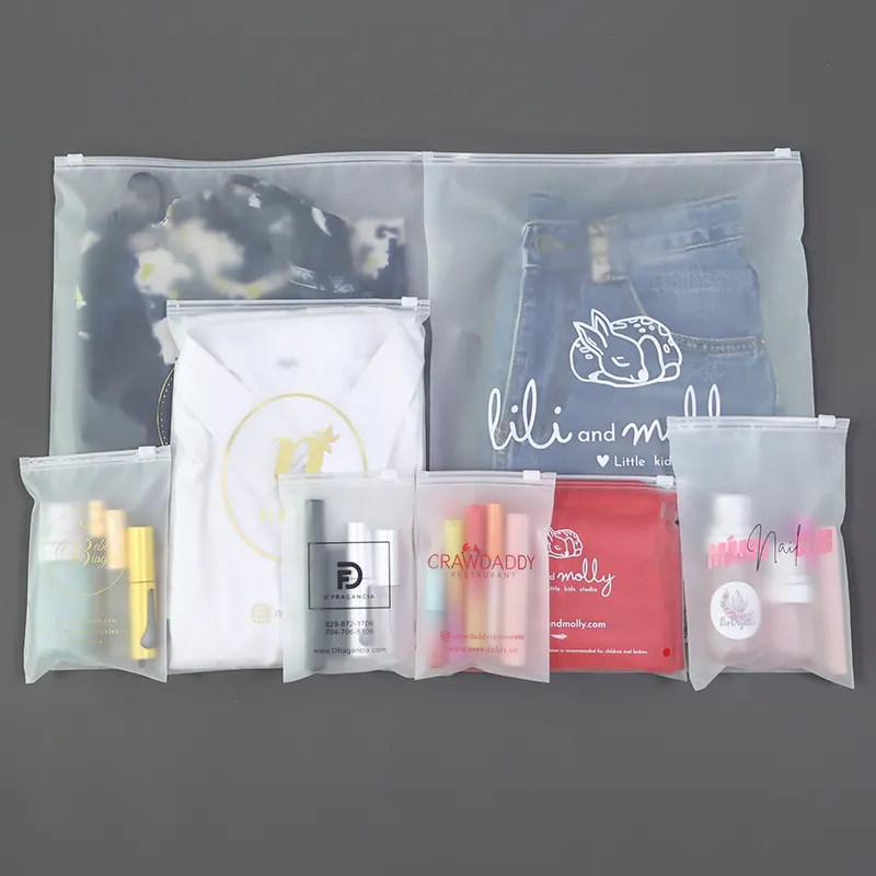 Saco de embalagem de roupas para natação, logotipo personalizado transparente fosco com zíper, roupa íntima de plástico com zíper