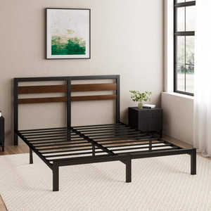 Cama <span class=keywords><strong>de</strong></span> Metal Negro y Marrón con Cabecero Altura 80 cm Base <span class=keywords><strong>de</strong></span> <span class=keywords><strong>Somier</strong></span> Fácil Montaje No Se Necesita Muelle <span class=keywords><strong>de</strong></span> Caja 135X190 cm - Product Image 2