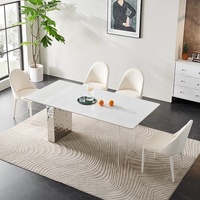 Ensemble complet de table et chaises à manger, table à manger suspendue en acrylique transparent style crème avec plateau en roche pour la maison