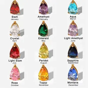 Hot Sale 12 Constellations Birthstone Necklace Color Gemstone Drops Pendant Necklace For Women