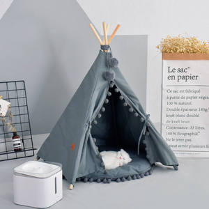 Teepee-cama para mascotas, carpas portátiles para perros y gatos, Color Beige y azul - Product Image 2