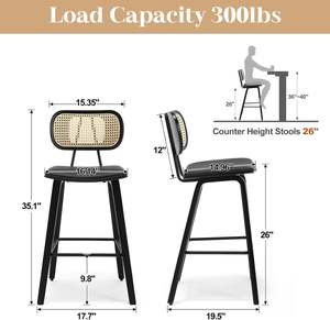 Meja Modern tinggi kursi bar kayu padat kaki rotan punggung berlapis kain kursi Pulau dapur untuk ruang makan/ruang tamu rumah - Product Image 5