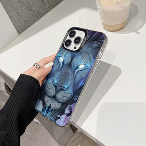 Luxe Big <span class=keywords><strong>Lion</strong></span> Impression <span class=keywords><strong>Argent</strong></span> Galvanisé Clé TPU PC Housse de Téléphone Portable pour Iphone X Xr Xs 11 12 13 14 15 16 17 Pro Max - Product Image 3