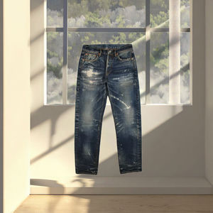 لوتفيل عالية الجودة خمر الرجال الحذاء قطع السراويل العلامة الخاصة فضفاضة تناسب Selvedge الدينيم دمرت زر الطباعة المتعثرة - Product Image 3