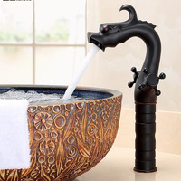 Robinet de lavabo de salle de bain au design rétro de dragon, robinets en cuivre, mélangeur d'eau en laiton