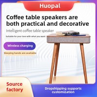Table d'appoint carrée moderne en bois massif, élégante et réglable, avec haut-parleur Bluetooth et chargement sans fil, table basse musicale en bois.