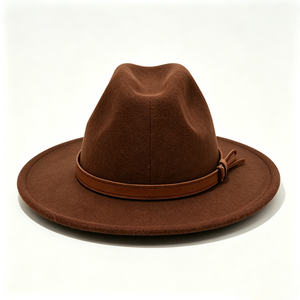 Chapeau Fedora en feutre de laine marron avec bande en cuir, style Panama à large bord uni, pour hommes et femmes, vintage, pour fêtes jazz, toutes saisons - Product Image 5