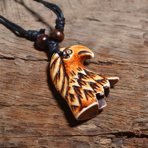 Collar con Amuleto de Hueso de Yak Estilo Tribal Retro Mayan Indio FX005, Colgante de Cabeza de Águila para Hombre, Cadena de Cuerda Ideal para Fiestas, Regalo - Product Image 4