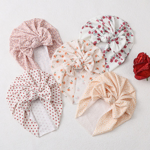 Gorro de punto elástico <span class=keywords><strong>con</strong></span> lazo grande y estampado floral, <span class=keywords><strong>turbante</strong></span> acanalado <span class=keywords><strong>para</strong></span> bebé, gorro <span class=keywords><strong>con</strong></span> lazo arrugado <span class=keywords><strong>para</strong></span> bebé - Product Image 4