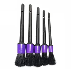Car Detailing Brush Auto Detail Brush Set of 5 Boar Hair Automotive Detail Brushes Kit for Cleaning Car Interior Exterior