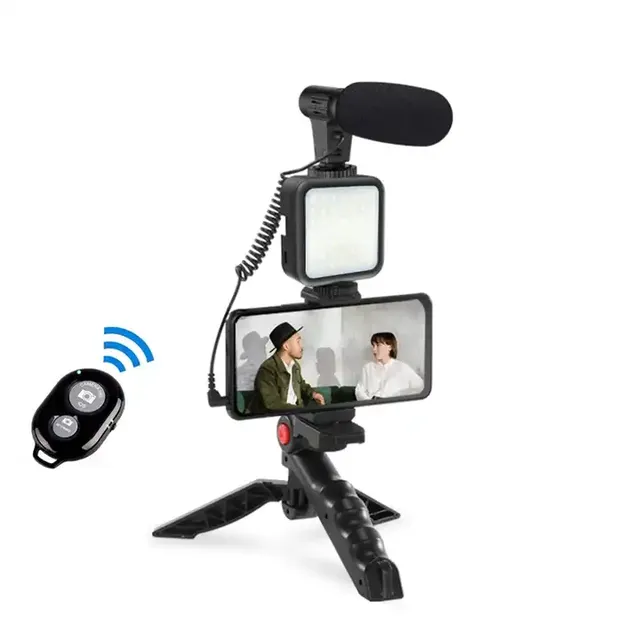 Original Factory Professional Vlogging Video Studio 3-in-1 Phone Live Kit Photography Microphone Tripod Stand LED Fill Flexible