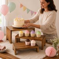 Présentoirs portables vintage en bois écologique à 3 niveaux peints pour cupcakes, aliments, desserts, parfums et décorations de mariage