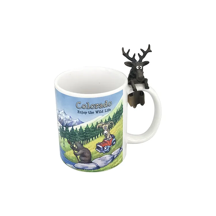 Mug Teh Porselen Bulat 11Oz Dibuat Sesuai Pesanan Terbaik Cangkir Gereja Desain Bungkus Penuh COLORADO Moose untuk Hadiah Suvenir