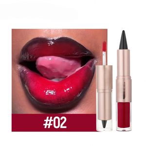 Hot Selling Double Head 2-in-1 Moisturizing Glossy Matte Hook Line <b>Lipstick</b> & Lip Gloss Mirror Designed for Women - Product Image 6