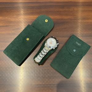 Estuche de Viaje Redondo para Reloj de Terciopelo Verde, con Materiales Reciclados, Personalizable, Gran Venta - Product Image 3