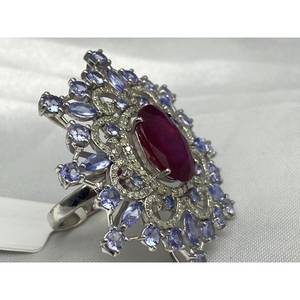 Nuevo Anillo de Lujo con Rubí y Tanzanita, Plata de Ley 925, Regalo para Fiestas, Bodas, Compromisos, Ceremonias Religiosas y Eventos - Product Image 3