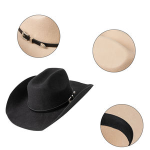 Venta al por mayor 100% de lana fieltro sombrero Fedora PU ala sombrero Fedora Bruno Capelo sombreros planos hombre negro en blanco - Product Image 3