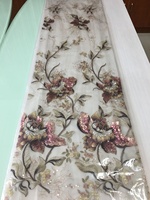 Nuevo Estilo de Tela de Tul con Lentejuelas y Bordado a Máquina en Color Beige, Diseño de Flores Grandes Bordadas para Vestidos de Niña, 100% Poliéster