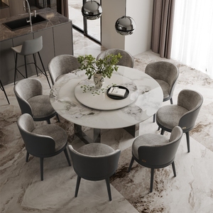 Tavolo da pranzo rotondo in marmo di lusso <span class=keywords><strong>NOVA</strong></span> luce sedie Set 8 posti moderno Hotel <span class=keywords><strong>mobili</strong></span> sala da pranzo <span class=keywords><strong>tavoli</strong></span> con gambe in metallo nero - Product Image 4