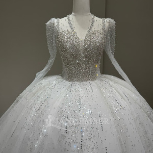 Vestido de Novia de Tul Blanco Brillante Lscm87, con Cuentas de Cristal, Manga Larga, Cuello Ilusión, Estilo Princesa, Vestido de Novia Jancember - Product Image 5
