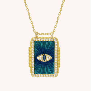 Acero inoxidable de alta calidad 18K chapado en oro sol Luna Corazón Azul mal de ojo encanto esmalte Tarot Collar para mujer joyería - Product Image 4